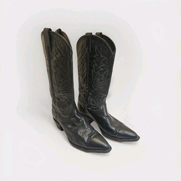 Vintage Dan Post Men’s Black Stitch Western Cowboy Boots Size 8 1/2 M : P2680 - Picture 1 of 13
